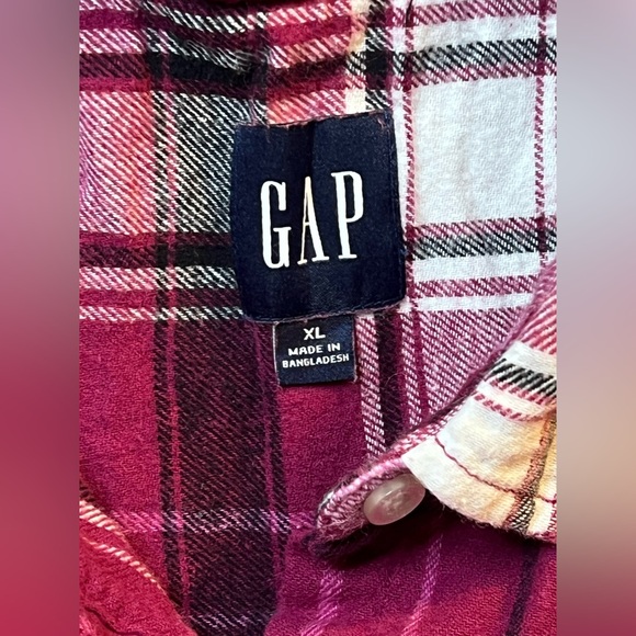 Gap Flannel Long Sleeve Button Up Blouse Womens Size XL Pink And White - Picture 5 of 9